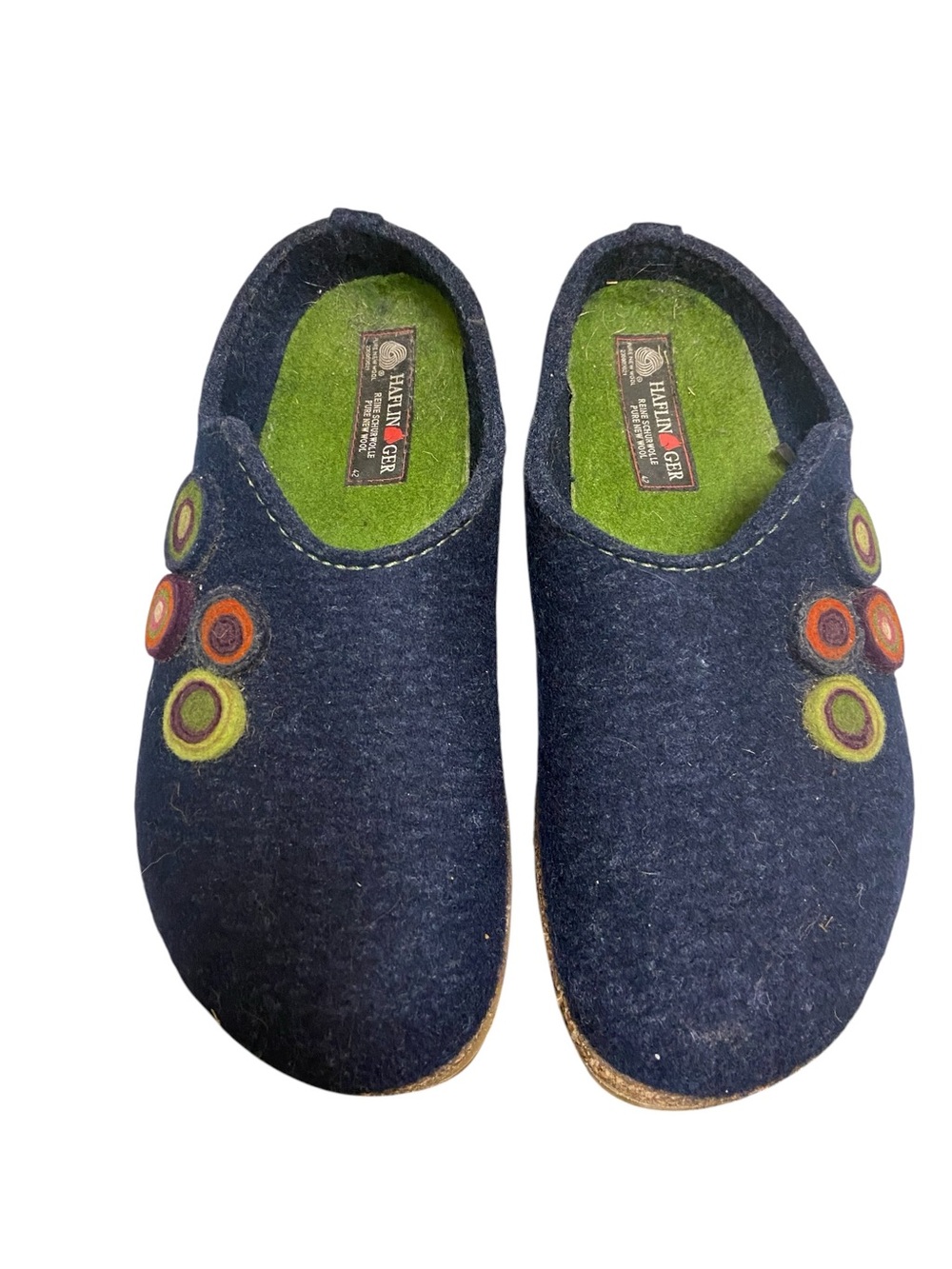 Haflinger Grizzly Kanon Chloe Wool Felt Clogs Navy Blue EU 42 US Women 11 Men 9